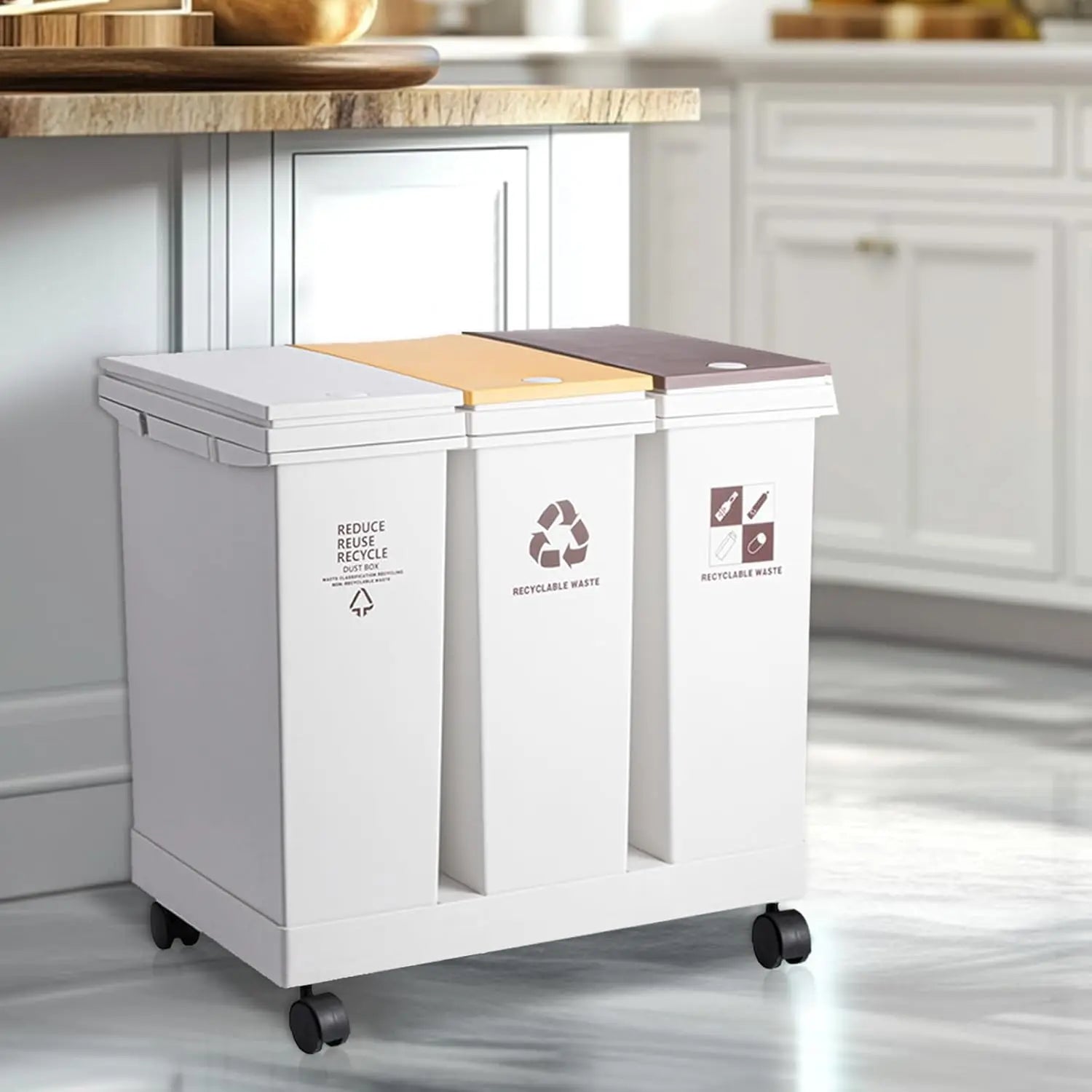Mobile Detachable & Press-Open Compartment Trash Can