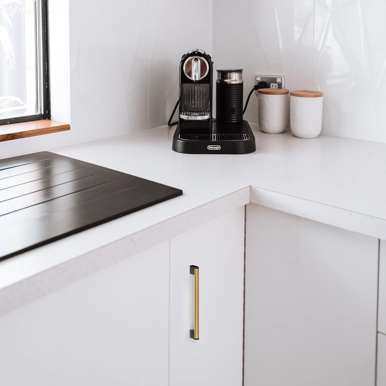 Pack of 10 Brushed Gold Handles for Cabinets and Drawers, 6-1/4 inch (160mm) Hole Centers, Gold Kitchen Cabinet Pulls with Black Base, Modern Gold Handles for Dresser, Golden Drawer Pulls and Knobs