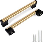Pack of 10 Brushed Gold Handles for Cabinets and Drawers, 6-1/4 inch (160mm) Hole Centers, Gold Kitchen Cabinet Pulls with Black Base, Modern Gold Handles for Dresser, Golden Drawer Pulls and Knobs