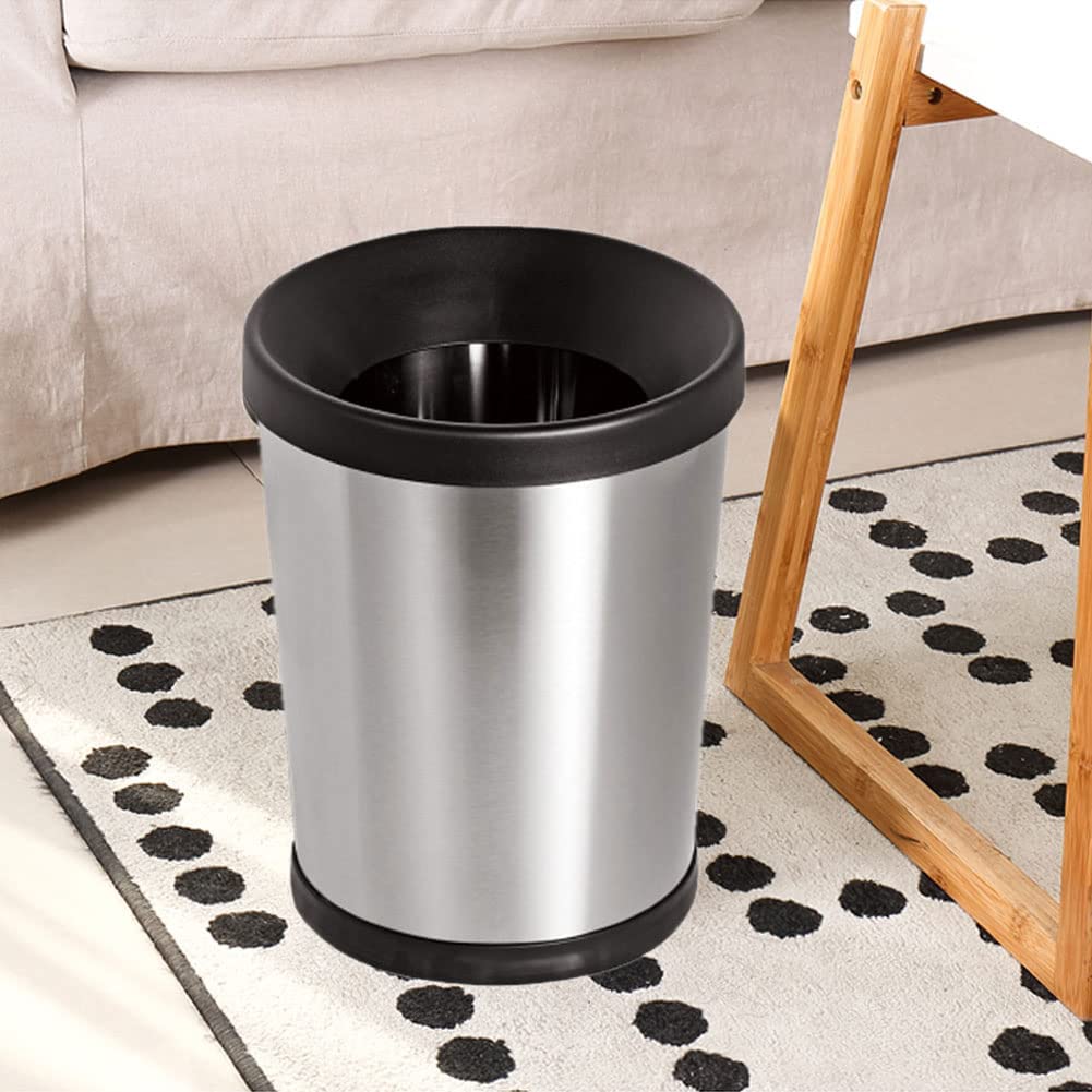 12 L / 3 Gallon Stainless Steel Trash Can, Round Small Metal Trash Can 2 Pack, No Lid, 8.5" x 10" x 12", Modern Garbage Can Open Top, Silver Bathroom Trash Can for Kitchen, Bedroom, Home Office