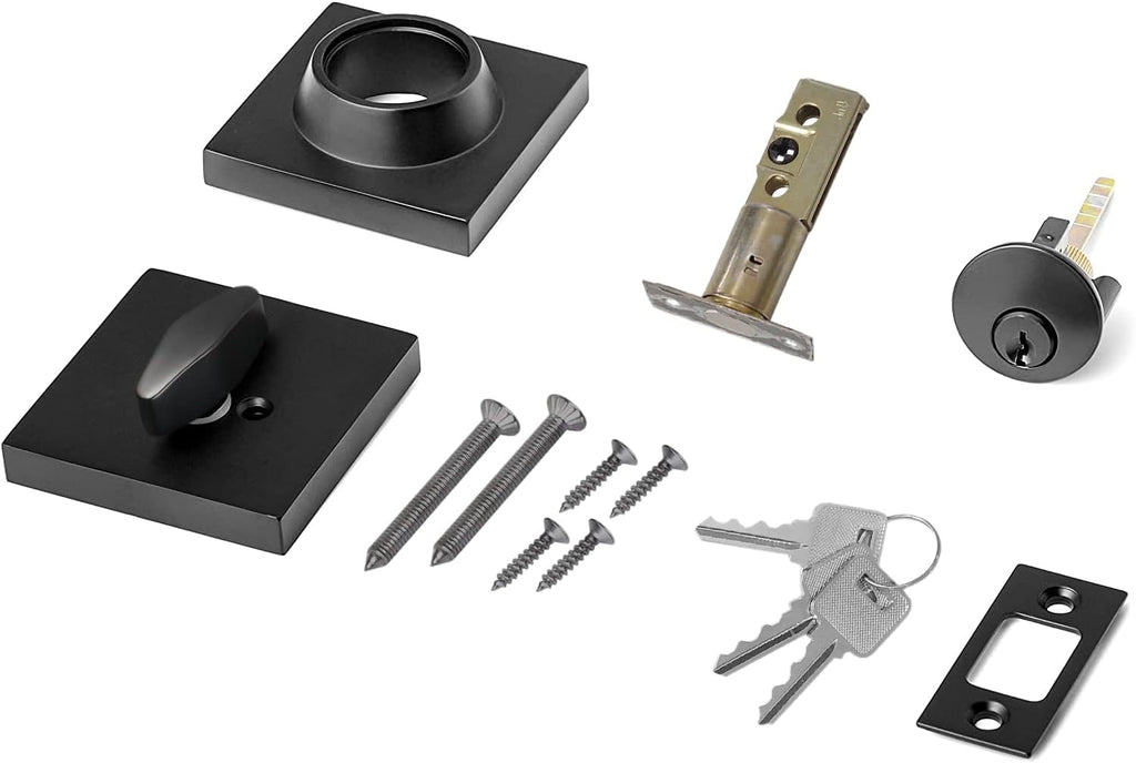 Square Single Cylinder Deadbolt, Modern Deadbolt Lock with Keys, Door Locks with Deadbolt, Matte Black Deadbolt for Front Door Entrance, Front Door Security Lock, Keyed 1 Side