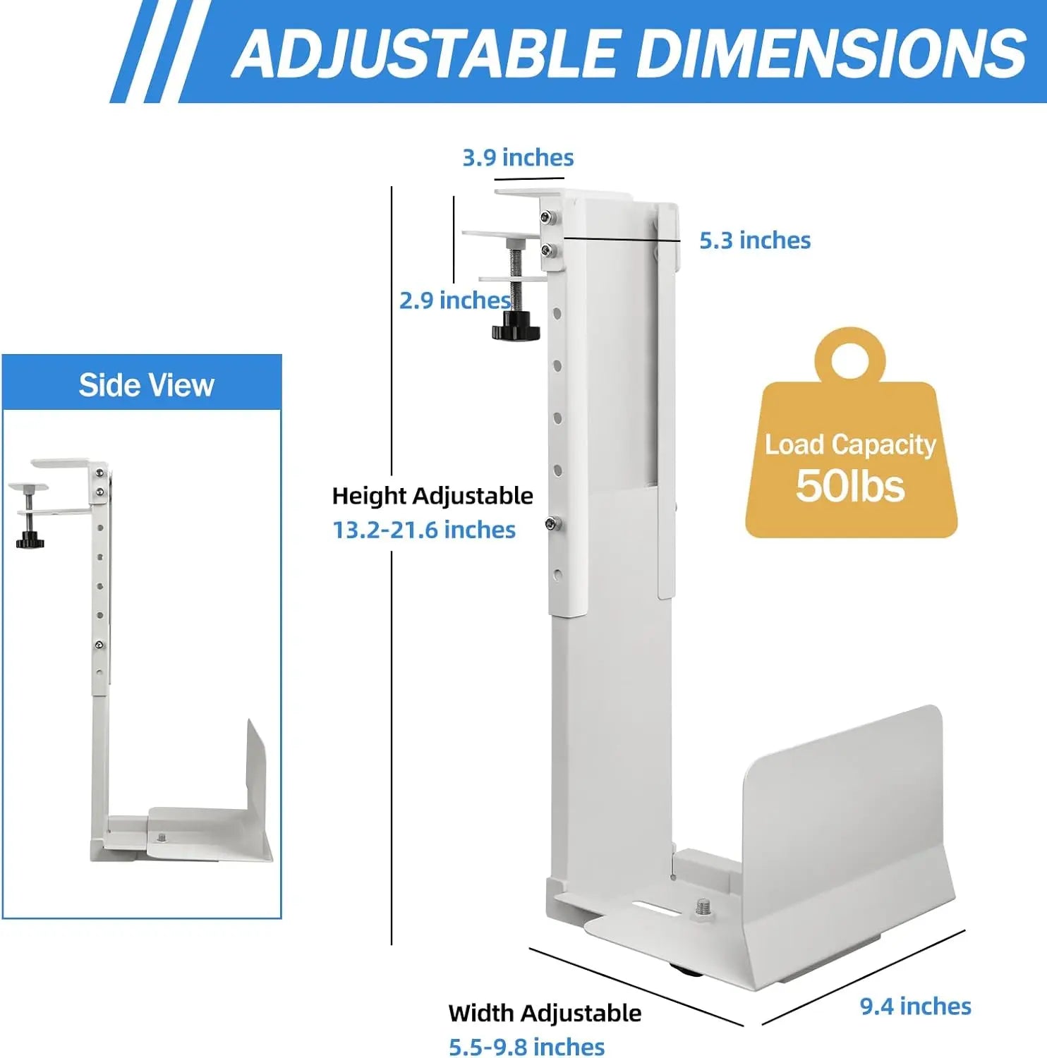 Adjustable Clamp-On PC Tower Mount