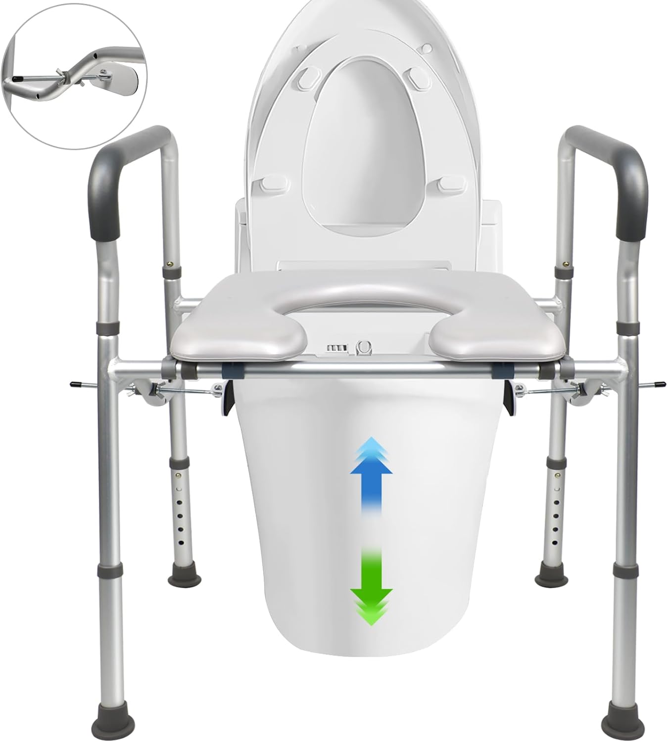High Toilet Seat for Seniors,   with Side Fixture,  Toilet Chair, Heavy Duty Toilet Chair with Adjustable Clamps, Fit All Toilet, Load-Bearing 440 Pounds