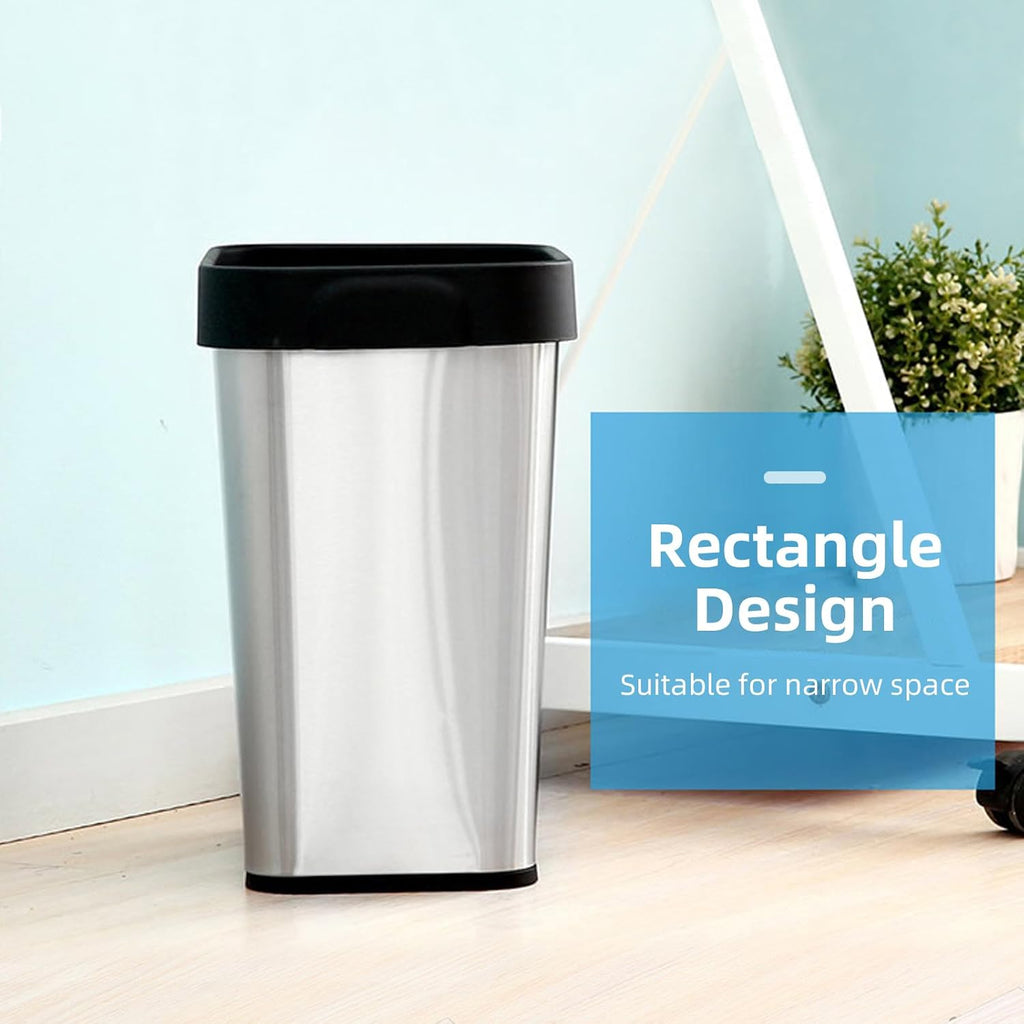 2 Pack Stainless Steel Trash Can 3 Gallon, Open Top Trash Can, 6" x 11" x 13", Rectangle Trash Can Kitchen - Slim and Narrow, Small Trash Can No Lid for Kitchen, Bathroom, Living Room, Office