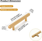 TooCust 2 Pack Brushed Brass Kitchen Cabinet Handles, Cabinet Pulls with 3.75 Inch (96mm) Hole Centers, Gold Dresser Handle with Brushed Finish, Modern Furniture Drawer Knobs