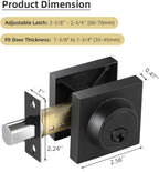 Square Single Cylinder Deadbolt, Modern Deadbolt Lock with Keys, Door Locks with Deadbolt, Matte Black Deadbolt for Front Door Entrance, Front Door Security Lock, Keyed 1 Side