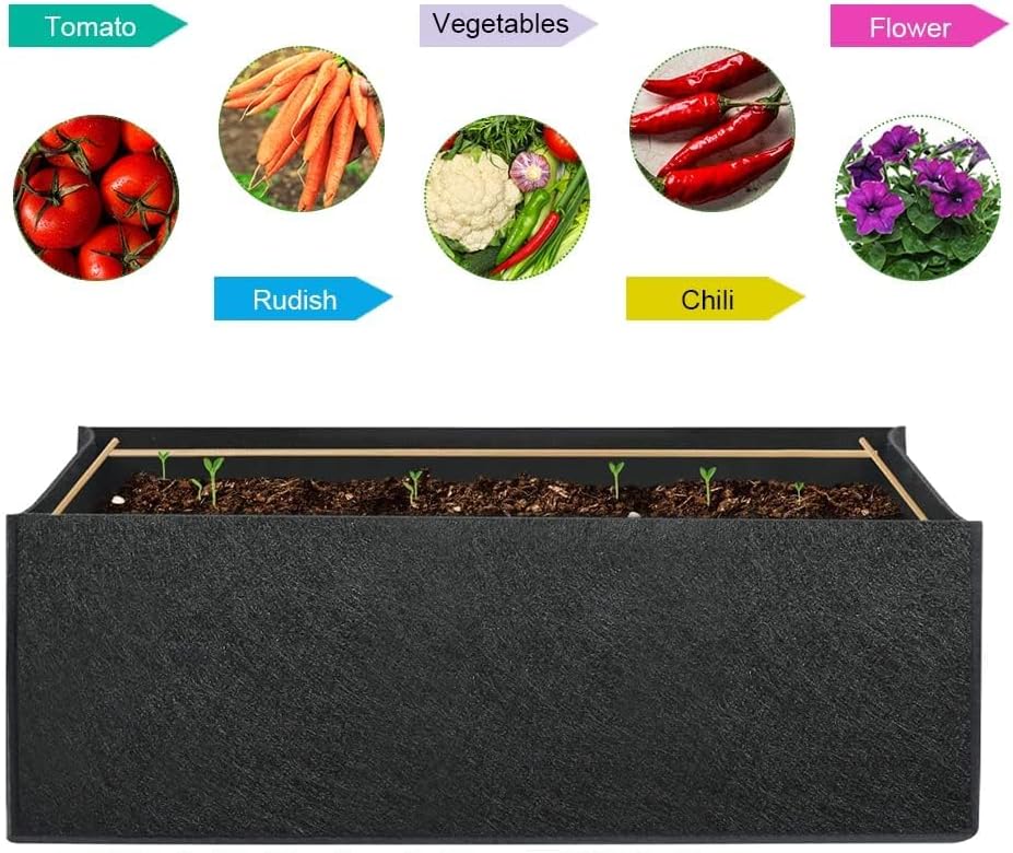 3-Pack Grow Bags Black, Rectangle Grow Bag With Handles, 6 Gallon Thickened Non-Woven Grow Bags, Durable & Breathable, Rectangular Garden Pots Containers For Vegetables Greenhouse Onion Plants Flower