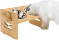 Elevated Dog Bowls for Small Dogs and Cats, Fluff Trough Adjustable Dog Bowls Stand 6 Heights 2" to 7", 15° Tilted Bamboo Dog Dishes, Wooden Dog Bowls Elevated with 2 Stainless Steel Bowls