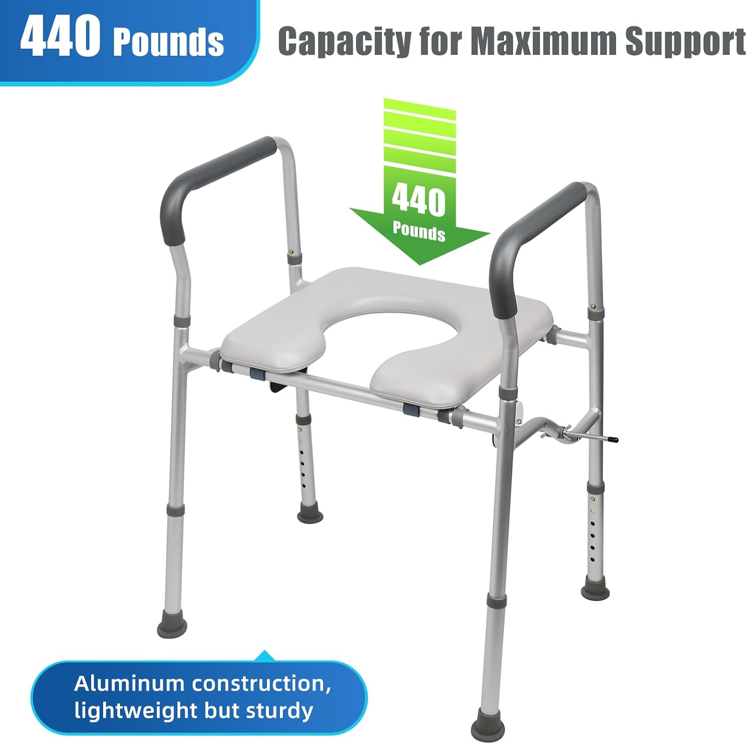 High Toilet Seat for Seniors,   with Side Fixture,  Toilet Chair, Heavy Duty Toilet Chair with Adjustable Clamps, Fit All Toilet, Load-Bearing 440 Pounds
