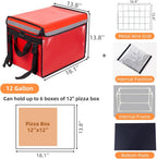 Large Insulated Food Delivery Bag with Fixed Base and Internal Frame, XL-18.1"x13.8"x13.8", Commercial Insulated Food Delivery Bag w/ Divider, Waterproof Foldable Catering Bag Food Deliveries, Red