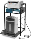 3-Tier Printer Stand with Pull out Shelf for Shredder,20" L x 14" W x 34" H Floor-Standing Desk Side Shredder Stand,Printer Stand with Storage and Power Outlet,Office Storage Shelf Rack for Fax