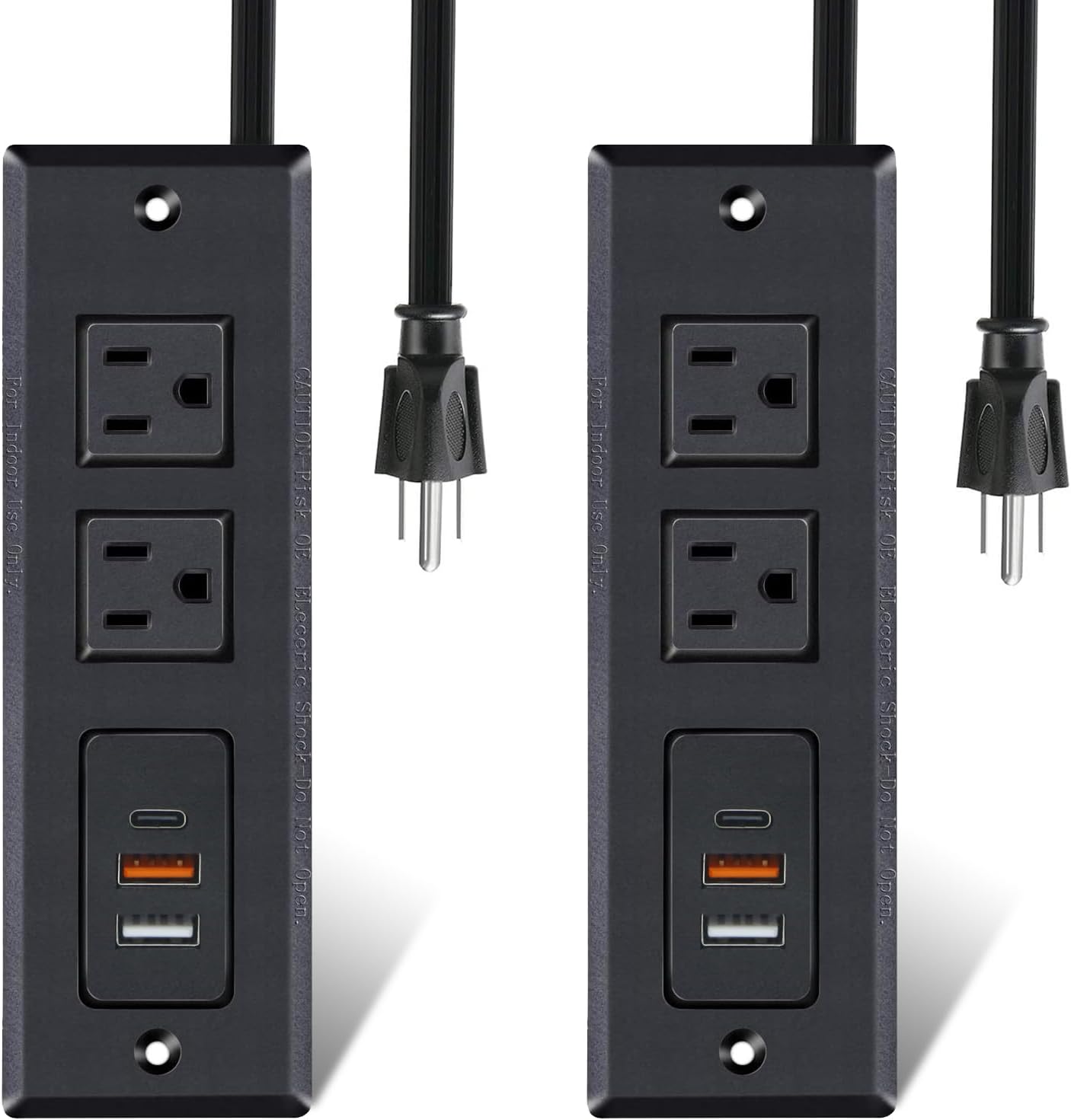 TooCust 2 Pack Recessed Power Strip with USB C Port, Desk Outlet with 3 USB Ports, Conference Drawer Outlet with 2 AC Plugs, Hidden Recessed Power Outlet Socket 6.56ft