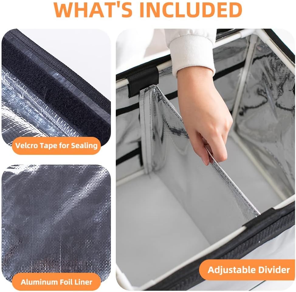 TooCust Insulated Bags For Food Delivery XXL- 19.7" x 15" x 15", Commercial Insulated Food Delivery Bag w/Divider, Waterproof & Foldable Catering Bag Food Deliveries, Delivery Pizza Bags 14 Inches
