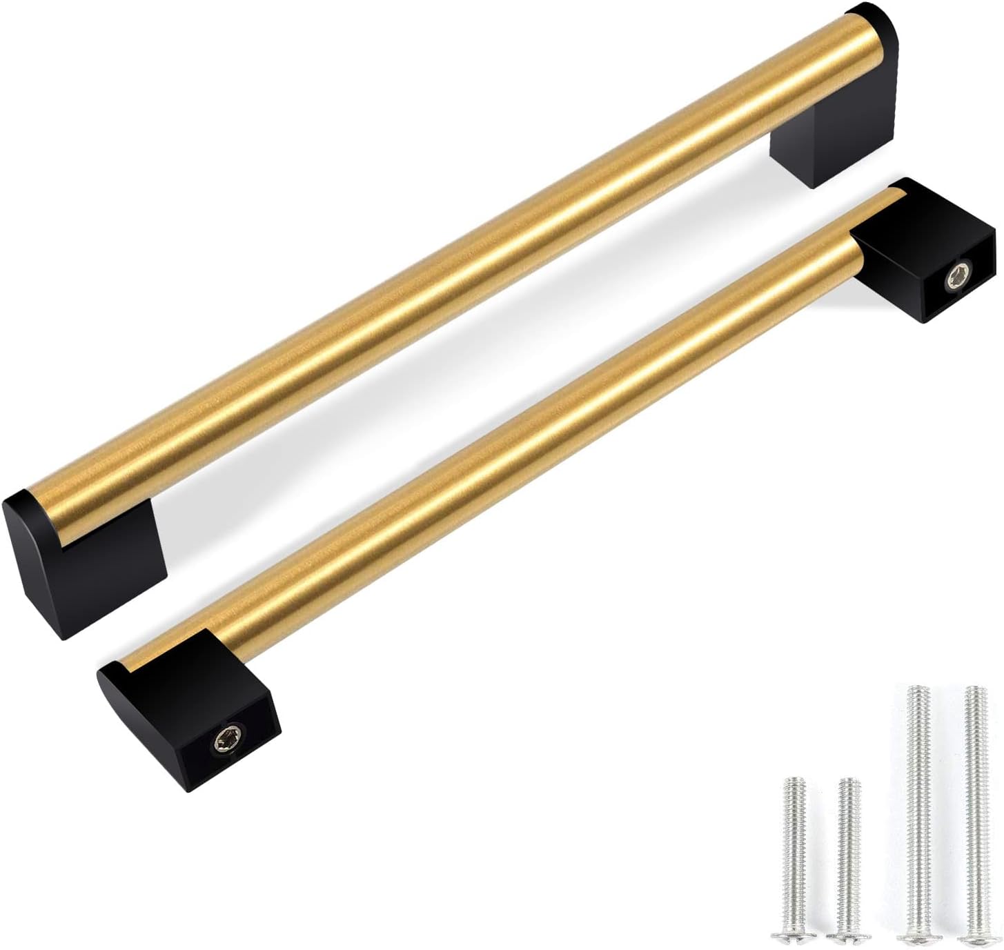 Pack of 10 Brushed Gold Handles for Cabinets and Drawers, 6-1/4 inch (160mm) Hole Centers, Gold Kitchen Cabinet Pulls with Black Base, Modern Gold Handles for Dresser, Golden Drawer Pulls and Knobs