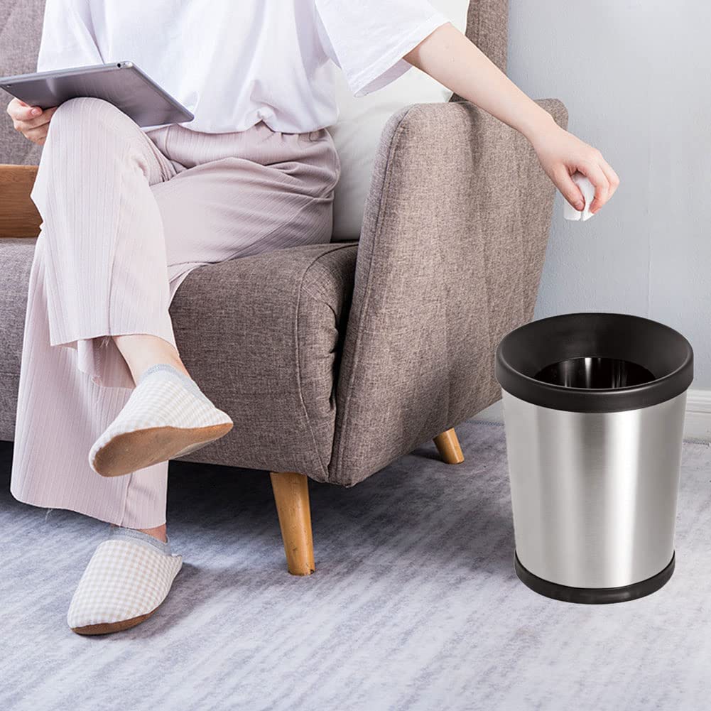 12 L / 3 Gallon Stainless Steel Trash Can, Round Small Metal Trash Can 2 Pack, No Lid, 8.5" x 10" x 12", Modern Garbage Can Open Top, Silver Bathroom Trash Can for Kitchen, Bedroom, Home Office