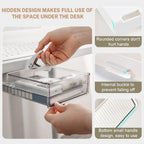 2Pcs Under Desk Storage Drawers Slide Out,Large&Medium,Stick On Desk Drawer Under Desk,Under Desk Organizer Hidden Under Table Drawer for Home Office School Organization and Storage-Transparent White