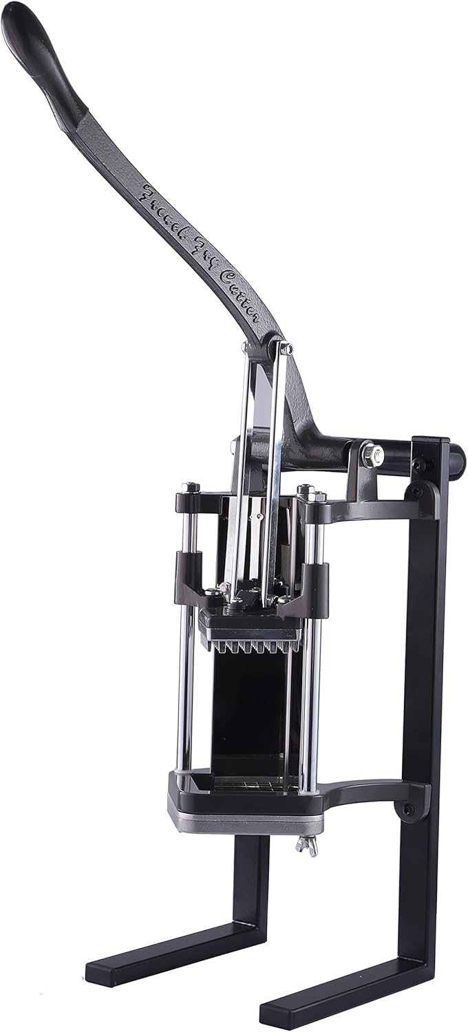French Fry Cutter Commercial Grade Potato Slicer with Stand Suction Feet Complete Set, Includes 1/4", 3/8", 1/2", 2 Pieces L Stand