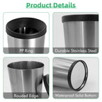 12 L / 3 Gallon Stainless Steel Trash Can, Round Small Metal Trash Can 2 Pack, No Lid, 8.5" x 10" x 12", Modern Garbage Can Open Top, Silver Bathroom Trash Can for Kitchen, Bedroom, Home Office
