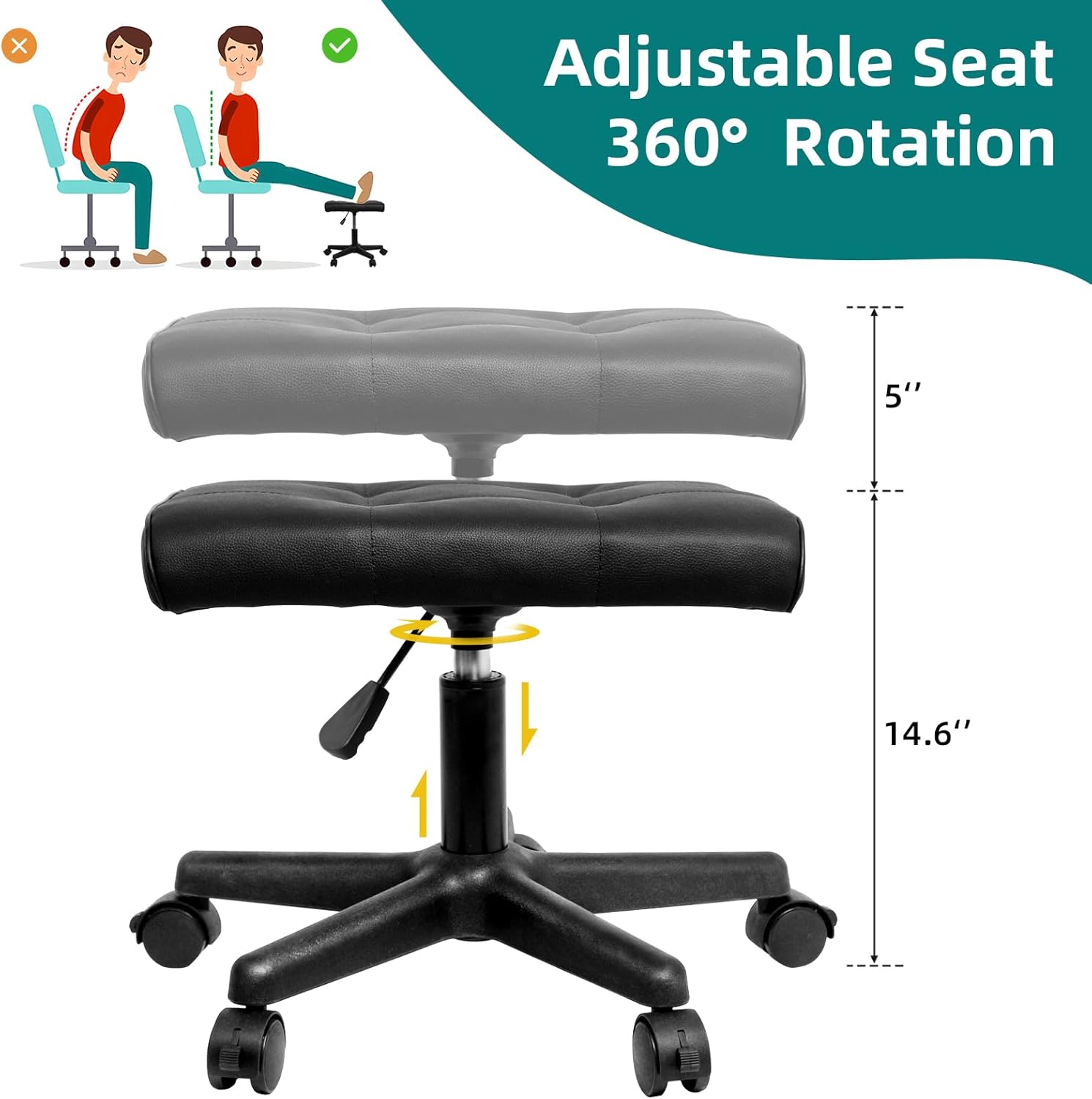 Adjustable Foot Rest with Wheels for Desk Office Gaming Chairs Leg Rest Ergonomic Footrest with Thick Padding