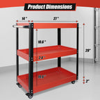 TooCust Tool Cart on Wheels, 500 LBS Capacity, Heavy Duty Metal Mechanic Cart with Screwdriver Shelf, Rolling Mechanics Tool Cart, 3 Tier Heavy Duty Utility Cart Service Cart