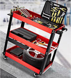 TooCust Tool Cart on Wheels, 500 LBS Capacity, Heavy Duty Metal Mechanic Cart with Screwdriver Shelf, Rolling Mechanics Tool Cart, 3 Tier Heavy Duty Utility Cart Service Cart