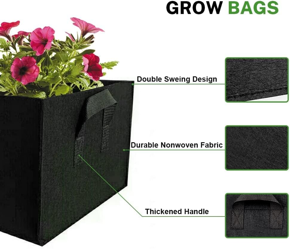 3-Pack Grow Bags Black, Rectangle Grow Bag With Handles, 6 Gallon Thickened Non-Woven Grow Bags, Durable & Breathable, Rectangular Garden Pots Containers For Vegetables Greenhouse Onion Plants Flower