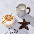 Milk Frothing Pitcher 20 OZ (600ML), Espresso Steaming Pitchers with Anti-scald Handle, Milk Frother Cup Stainless Steel for Coffee Cappuccino Latte Art, Milk Steamer Cup Coffee Milk Pitcher