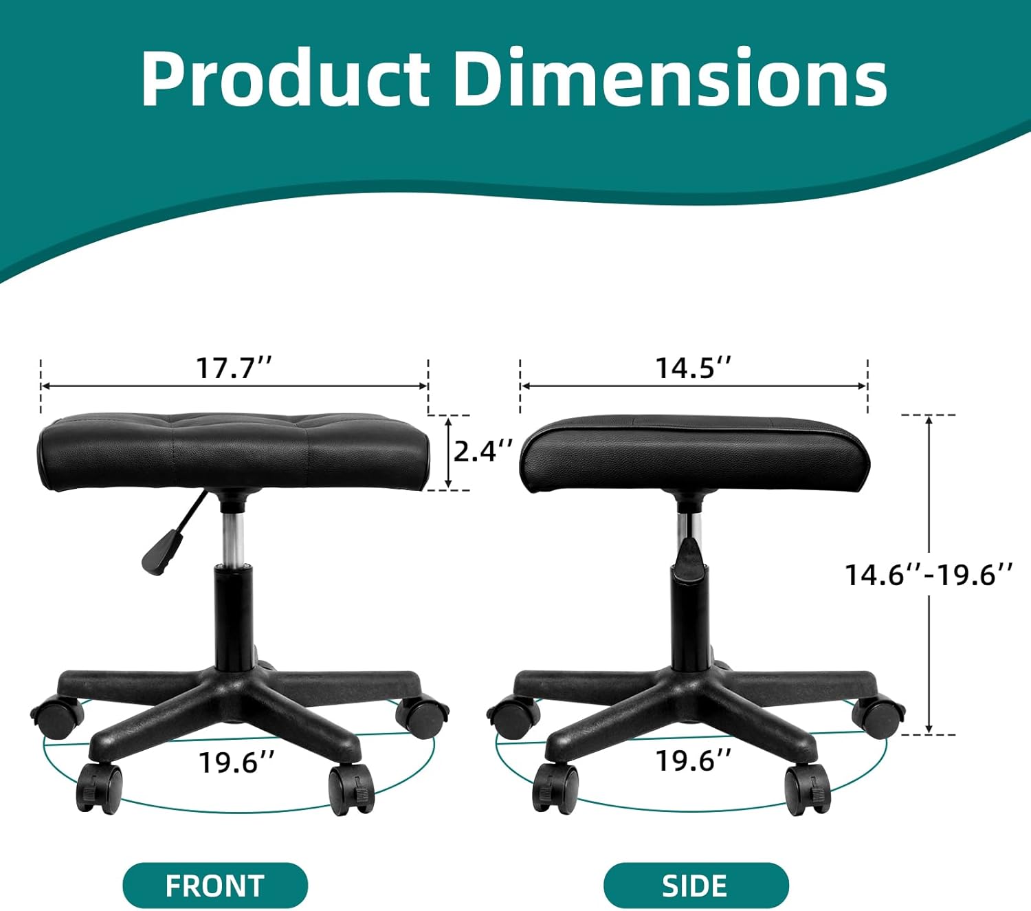 Adjustable Foot Rest with Wheels for Desk Office Gaming Chairs Leg Rest Ergonomic Footrest with Thick Padding