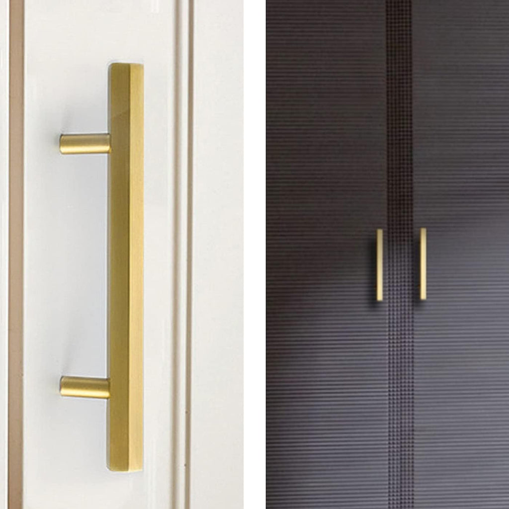 TooCust 2 Pack Brushed Brass Kitchen Cabinet Handles, Cabinet Pulls with 3.75 Inch (96mm) Hole Centers, Gold Dresser Handle with Brushed Finish, Modern Furniture Drawer Knobs