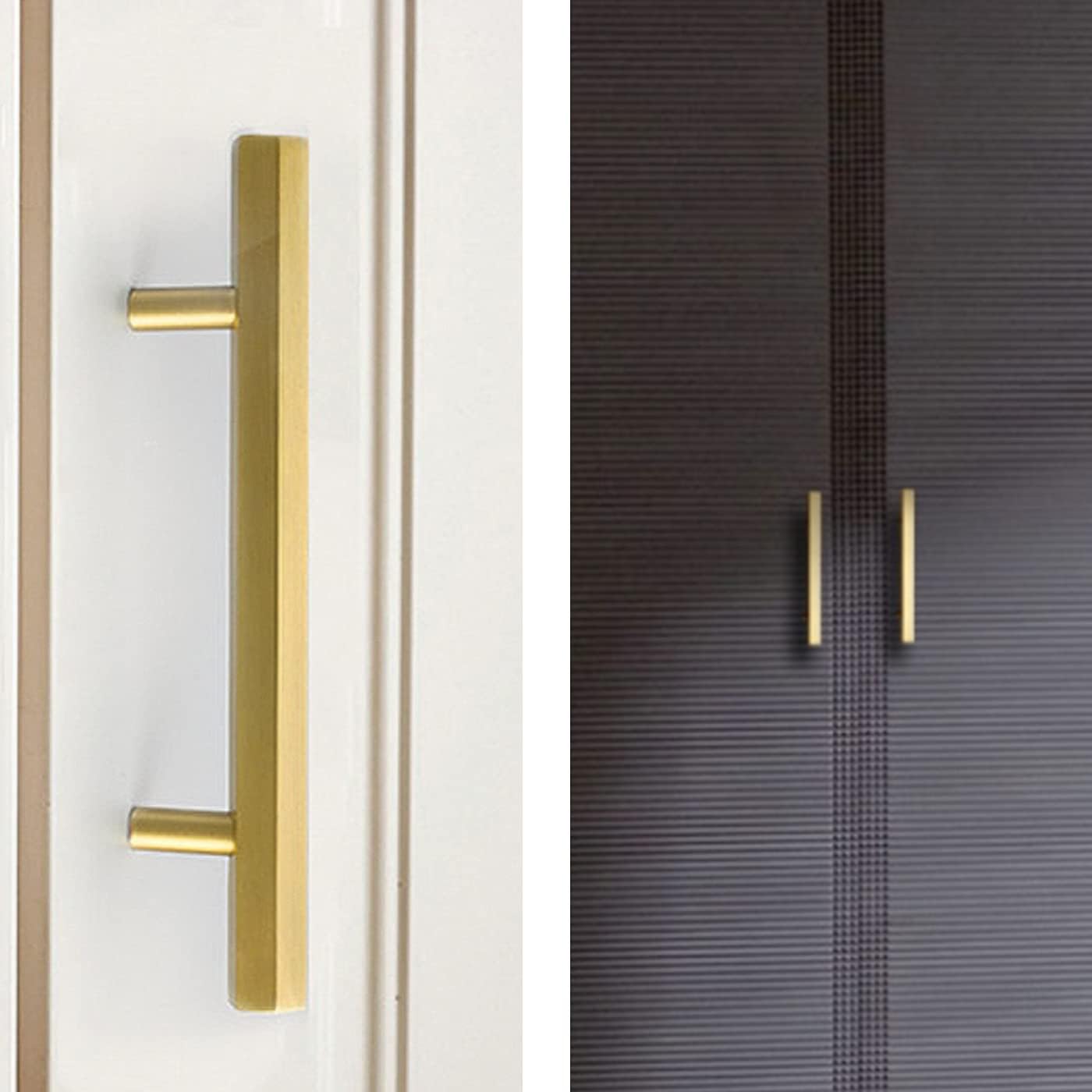 TooCust 2 Pack Brushed Brass Kitchen Cabinet Handles, Cabinet Pulls with 3.75 Inch (96mm) Hole Centers, Gold Dresser Handle with Brushed Finish, Modern Furniture Drawer Knobs