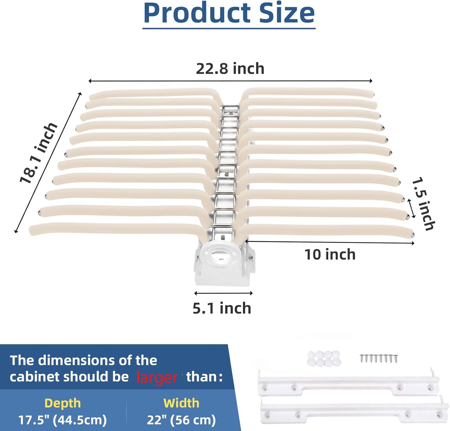 Pull Out Pants Rack for Closet 22 Arms, Pull Out Trousers Rack, 22.8”x18.1”x5.1”, Multi Functional Pull Out Pants Hanger Organizers, Dampening Buffer Sliding Rail, Maximum Load 33lbs, Beige