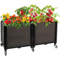Raised Plant Box with Wheels 31.5"x15.7"x16.1", Raised Beds for Gardening Self Watering, Durable Metal Lockable Casters, Rectangular Garden Planter Perfect for Garden Patio Balcony Deck