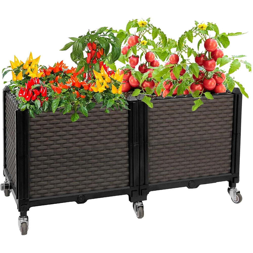 Raised Plant Box with Wheels 31.5"x15.7"x16.1", Raised Beds for Gardening Self Watering, Durable Metal Lockable Casters, Rectangular Garden Planter Perfect for Garden Patio Balcony Deck