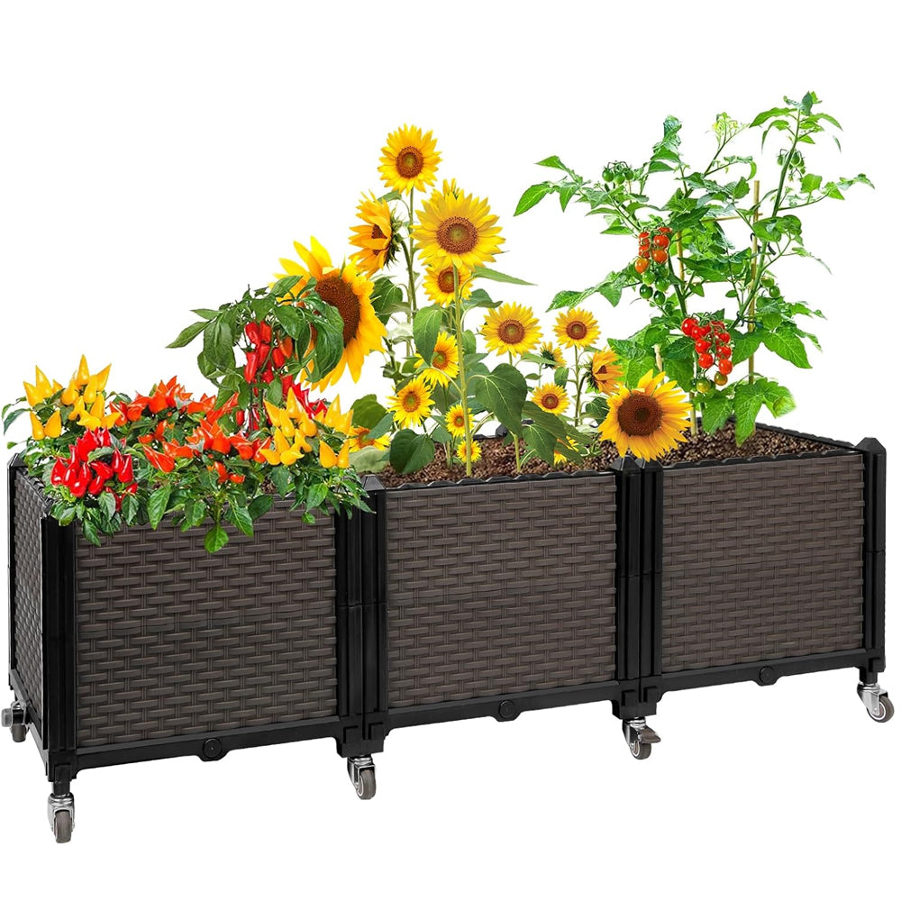 Raised Plant Box with Wheels 47.2"x15.7"x16.1", Raised Beds for Gardening Self Watering, Durable Metal Lockable Casters, Rectangular Garden Planter Perfect for Garden Patio Balcony Deck