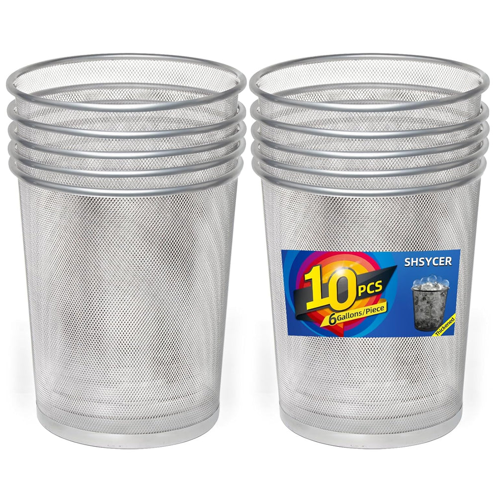 Silver Mesh Trash Cans,10-Pack 6 Gal Mesh Office Trash Can,Open Metal Wire Wastebaskets, Waste Basket Trash Can for Near Desk, Small Garbage Can,Recycling Garbage Container Bin for Office&Home