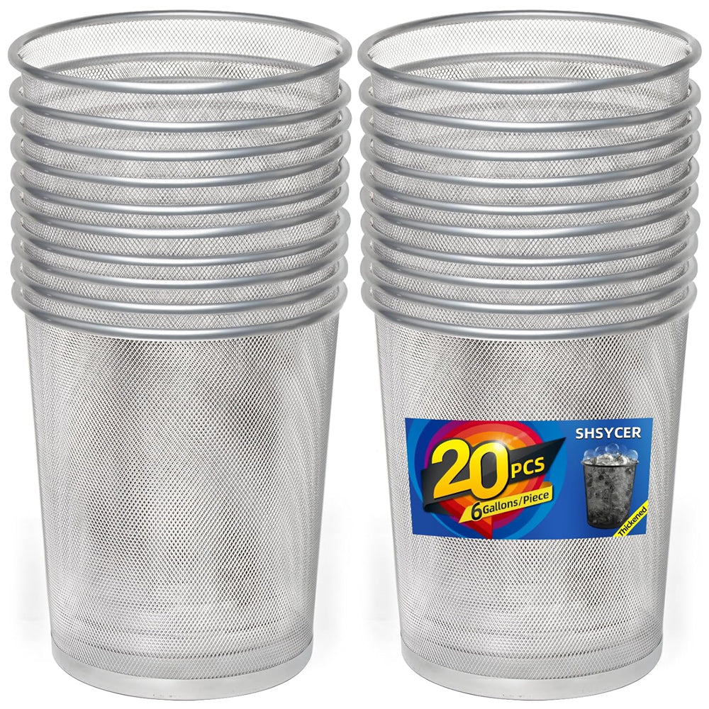 20PCS 6 Gal Silver Mesh Trash Cans, 6 Gal Mesh Office Trash Can, Recycling Garbage Container Bin for Office & Home