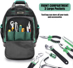 Electrician Tool Backpack, Tool backpack for Men, Construction Tool Bag Backpack Heavy Duty with Waterproof Molded Base, Work Backpack Multi-Use Pocket Black/Green