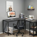 60" L Shaped Computer Desk with Tower Stand on 4 Wheels, Shelves, Rounded Corner, L Desk for Home Office, Black