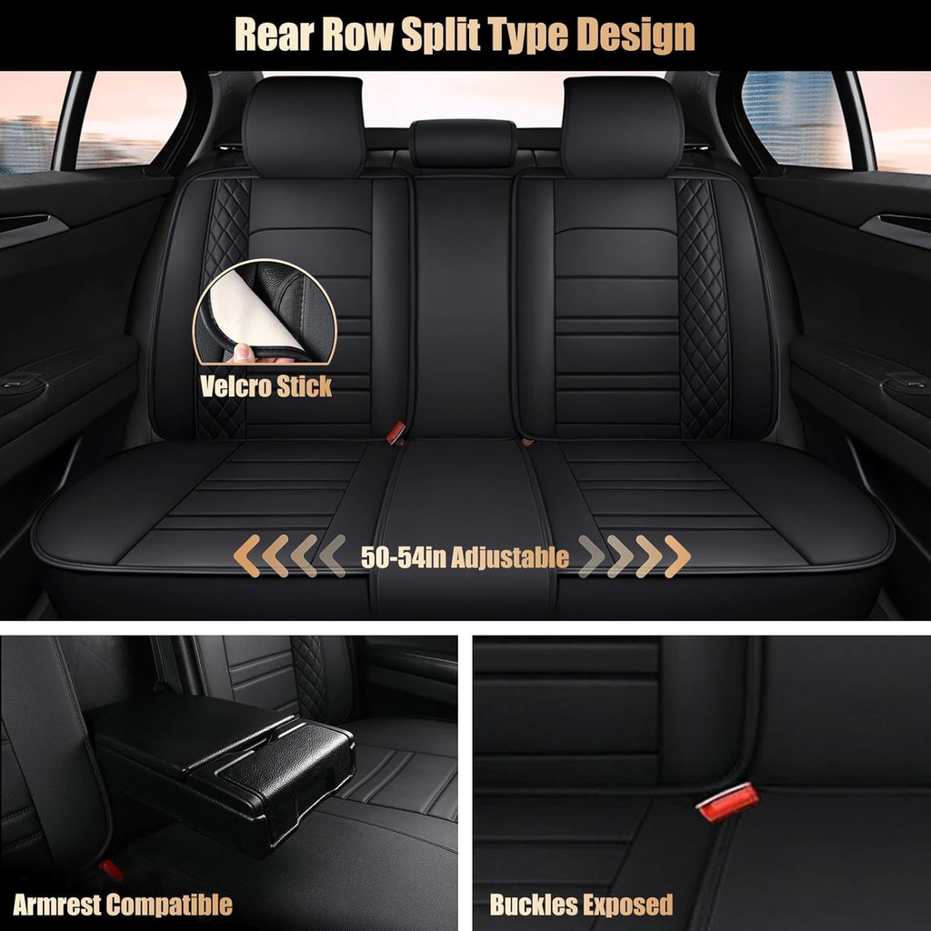 TooCust 5 Seats Leather Seat Covers, Car Seat Covers Full Set, Black Leather Car Seat Waterproof, Car Seat Protector with Headrest and Waist Pillow, Honda Accord Seat Covers, fit for SUV Truck Pickup