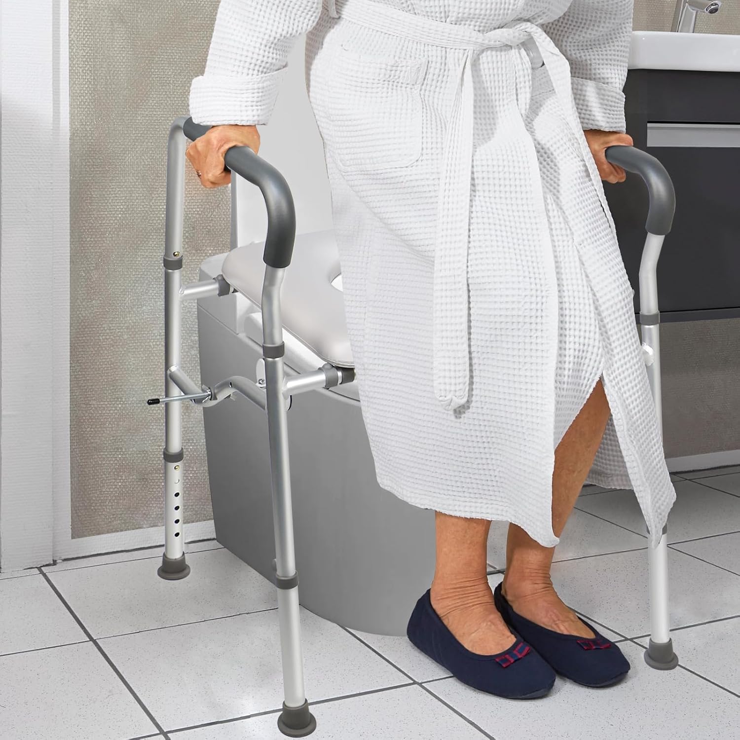 High Toilet Seat for Seniors,   with Side Fixture,  Toilet Chair, Heavy Duty Toilet Chair with Adjustable Clamps, Fit All Toilet, Load-Bearing 440 Pounds
