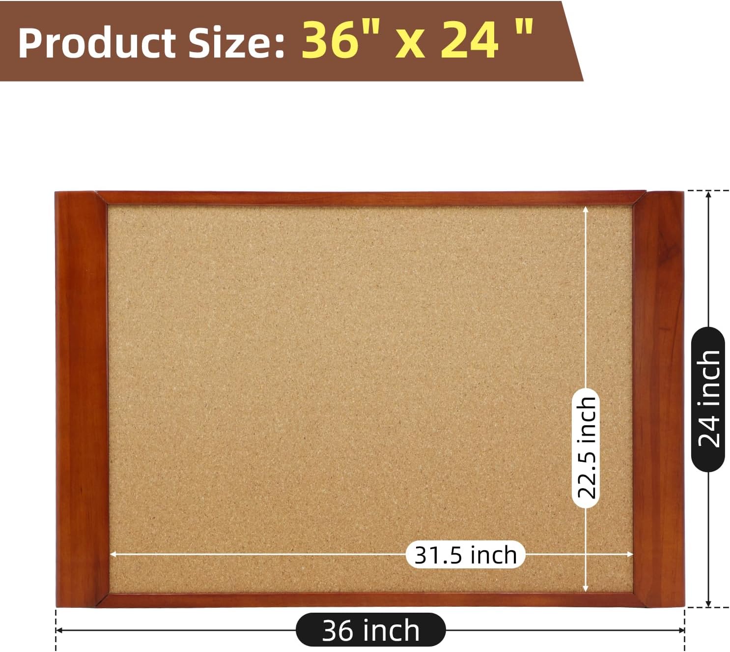 Cork Boards for Wall 24” x 36”, 1 Pack Extra Wide Wooden Framed Bulletin Board, Large Cork Board 24 x 36 for Office Decorative Hanging Pin Board, Corkboards for Wall Notice Board Memo Board