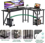 60" L Shaped Computer Desk with Tower Stand on 4 Wheels, Shelves, Rounded Corner, L Desk for Home Office, Black