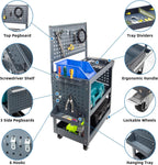 Mechanic Tool Cart with Pegboard, 49"x29"x15", 880 lbs Capacity, 3 Tier Rolling Tool Cart with Wheels, 4 Dividers, 3 Mesh Panels, Screwdriver Shelf, Hanging Tray – Tool Cart for Garage and Mechanics