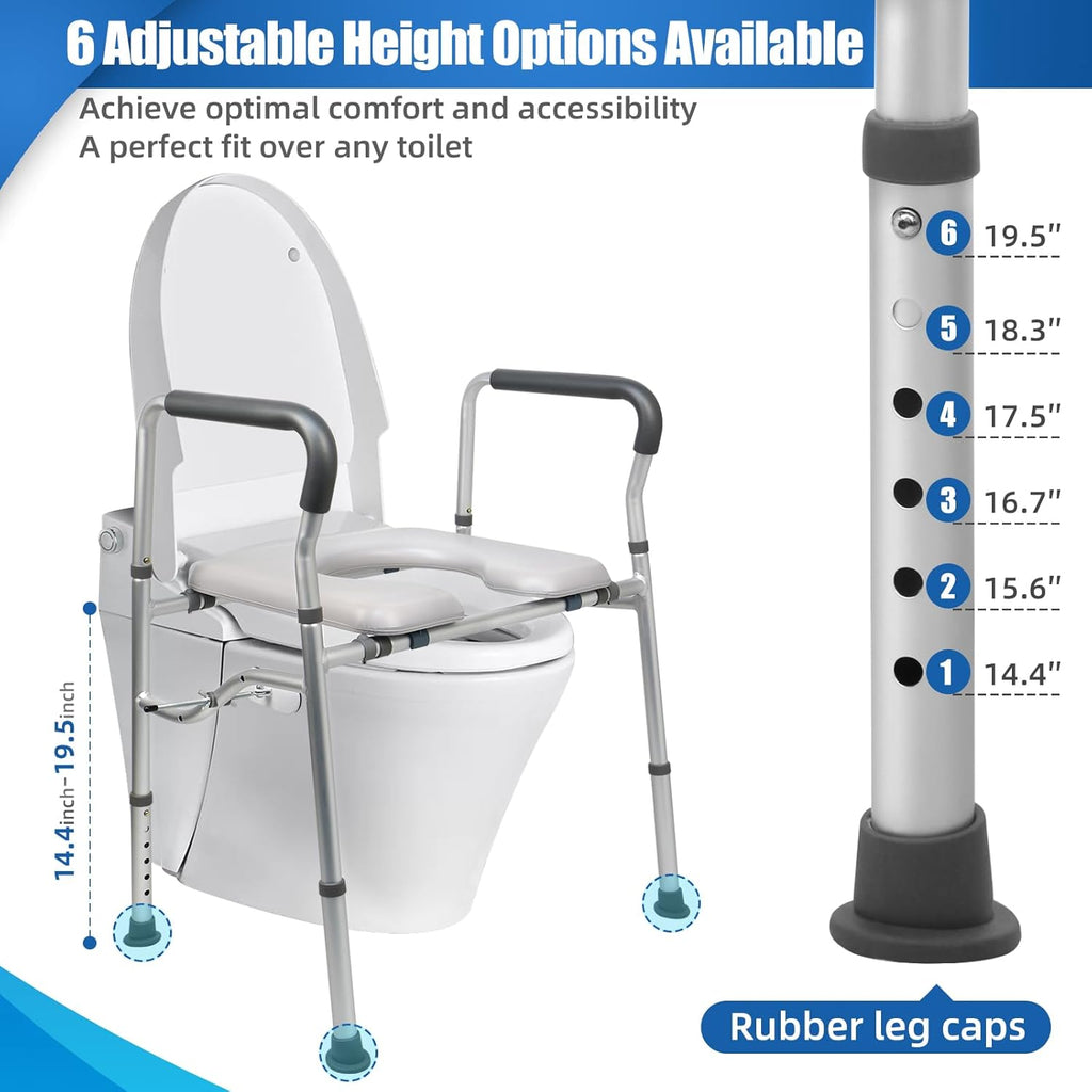 High Toilet Seat for Seniors,   with Side Fixture,  Toilet Chair, Heavy Duty Toilet Chair with Adjustable Clamps, Fit All Toilet, Load-Bearing 440 Pounds