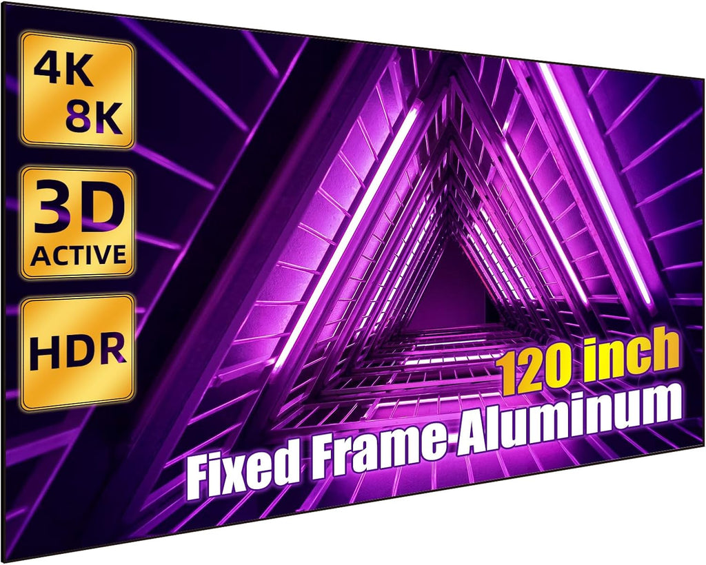 Edge Free Fixed Frame Projector Screen 120 Inch, Diagonal 16:9 4k 8k Ultra HD 3D Ready Fixed Projector Screen, Fixed Frame Projector Screen Wall Mount for Indoor Movie Video Home Theater