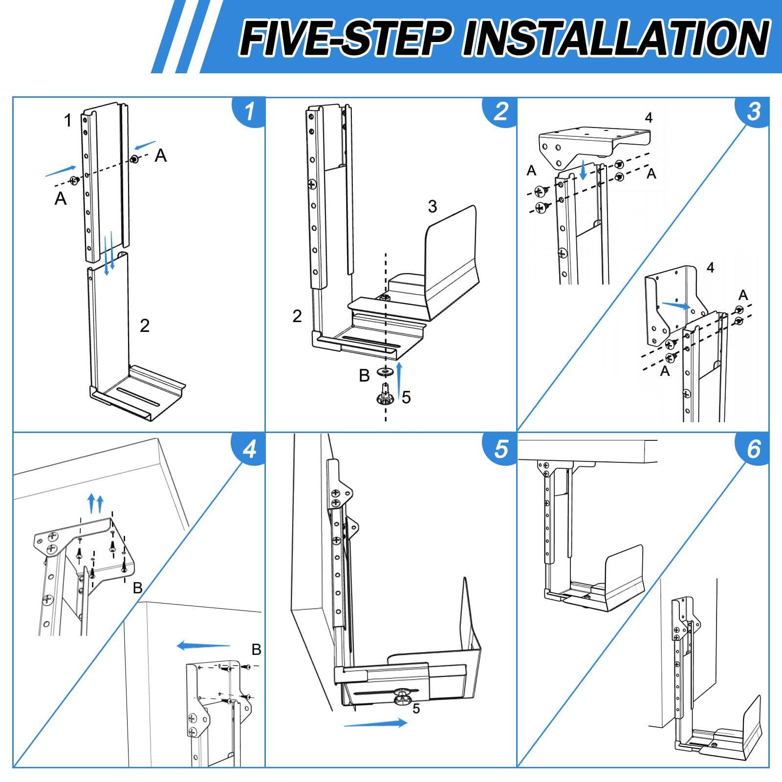 Heavy Duty Computer Wall Mount PC Case - Upgraded, Also Great for PC Mount Under Desk - Height Adjustable from 11" to 21", Width Adjustable from 5.5" to 9.8", Computer Tower Under Desk Home Office