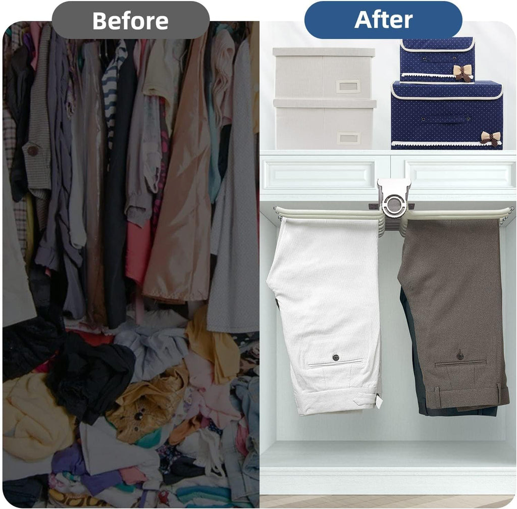 Pull Out Pants Rack for Closet 22 Arms, Pull Out Trousers Rack, 22.8”x18.1”x5.1”, Multi Functional Pull Out Pants Hanger Organizers, Dampening Buffer Sliding Rail, Maximum Load 33lbs, Beige