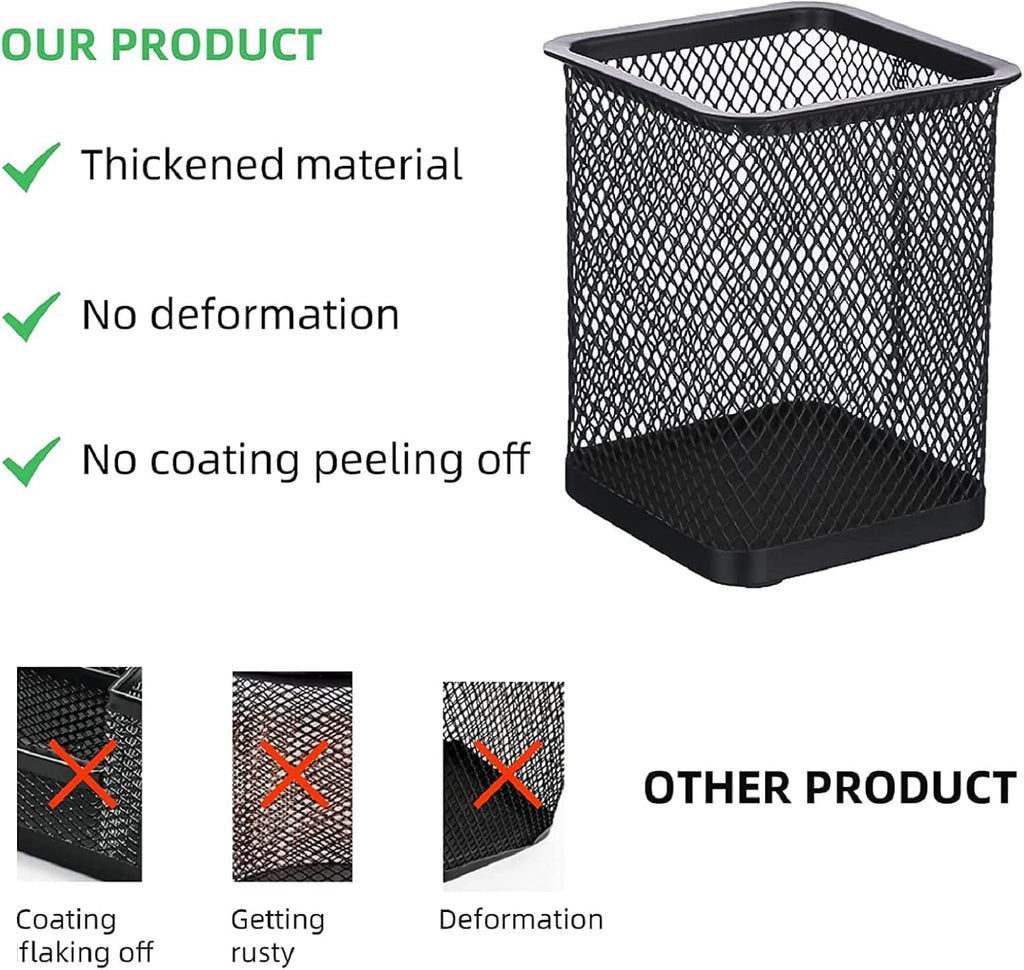 TooCust Black Mesh Pen Holder,12 Pack Square Pencil Cups,Classroom Organization,Pencil Holders,Wire Mesh Pen Holder Makeup Brush Holders Pencil Cup for Desk,Office Supplies, 3.8" H.