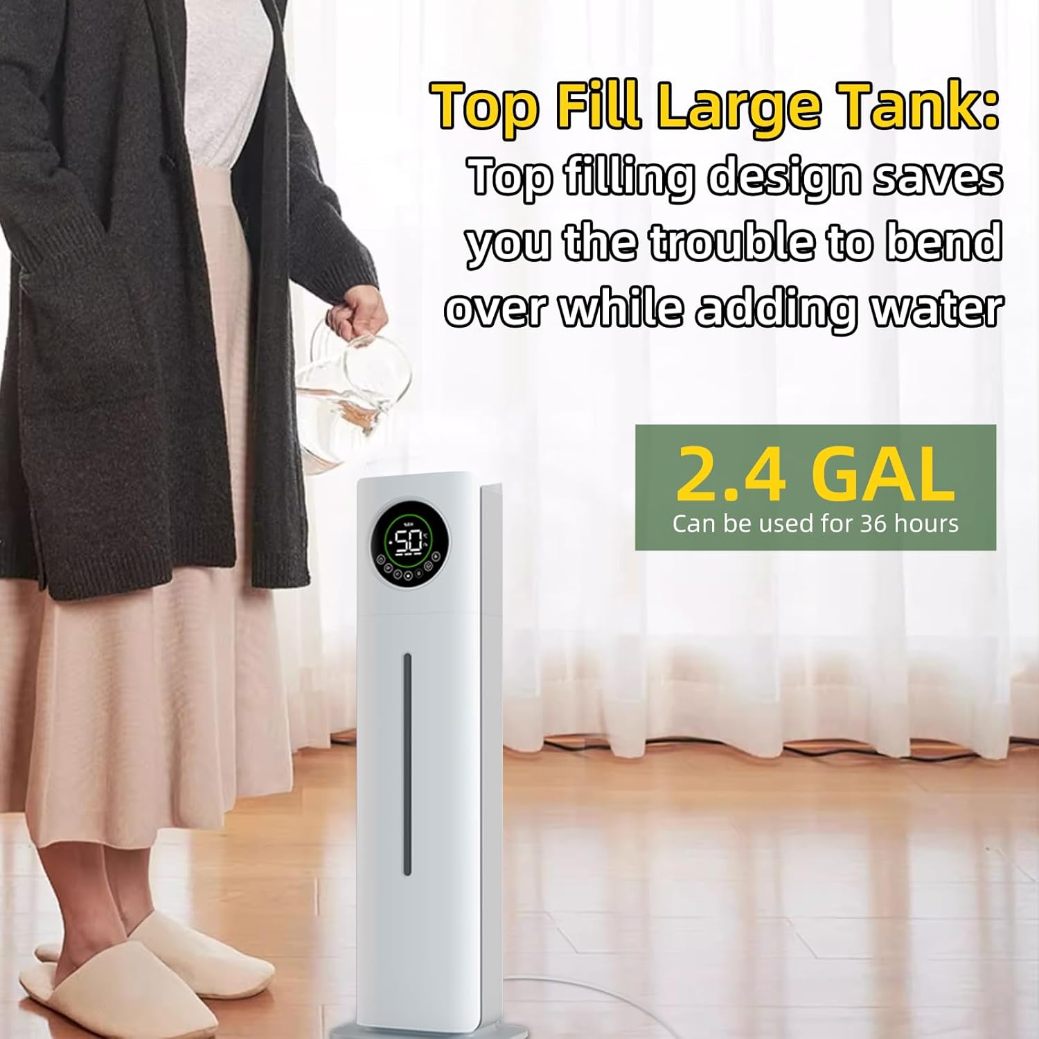 9l/2.4Gal Air Humidifier for Home, Floor Standing Humidifier for Large Room, Top Fill Humidifier with Built-in Filtration, Automatic Shut-Off, Touch & Remote Control, Essential Oil Box