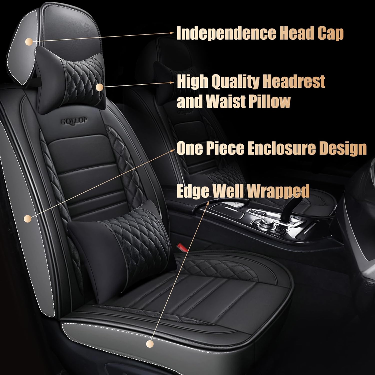 TooCust 5 Seats Leather Seat Covers, Car Seat Covers Full Set, Black Leather Car Seat Waterproof, Car Seat Protector with Headrest and Waist Pillow, Honda Accord Seat Covers, fit for SUV Truck Pickup
